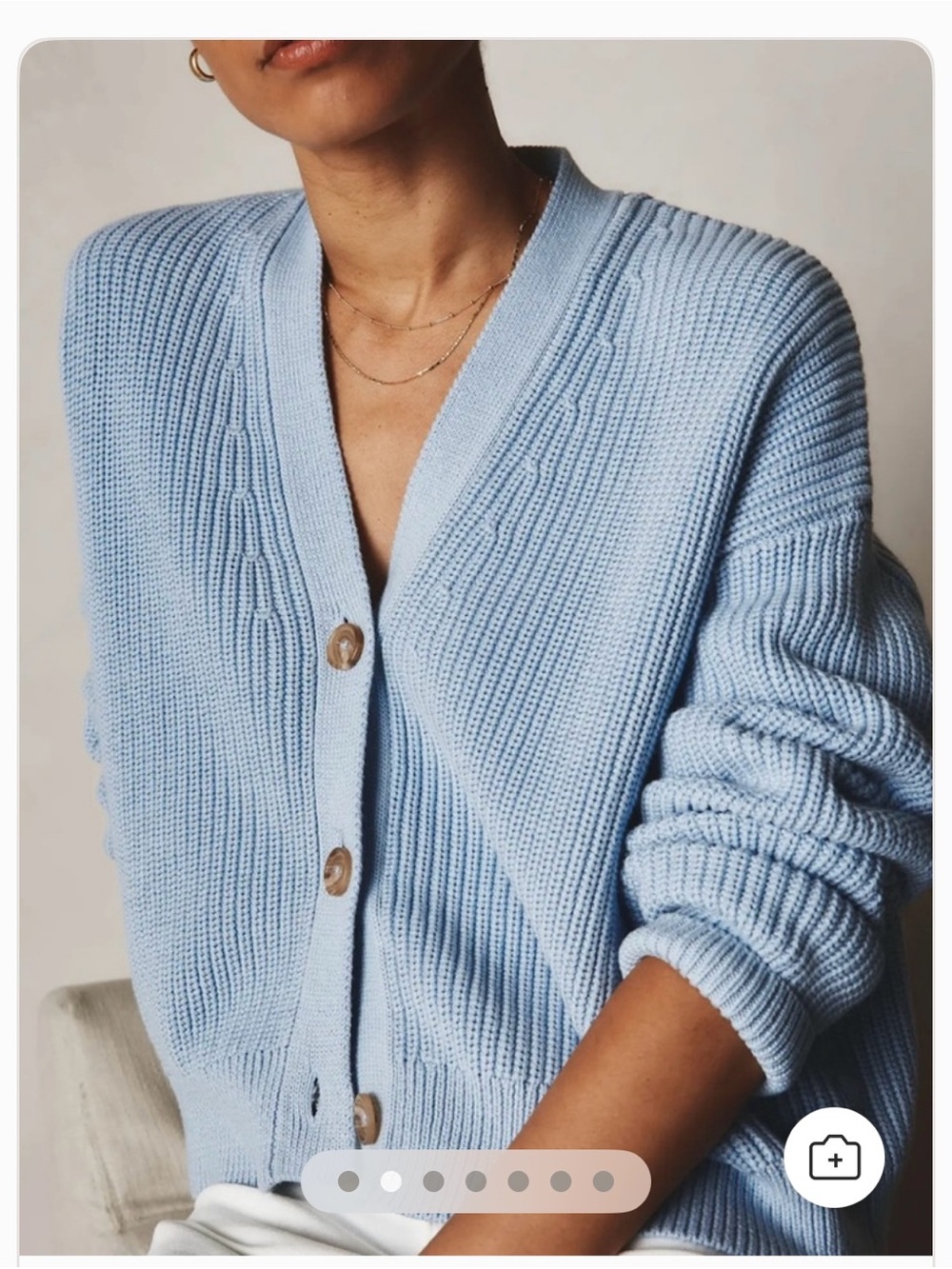 Quince Pale Blue Ribbed Fisherman Button-Front Cardigan